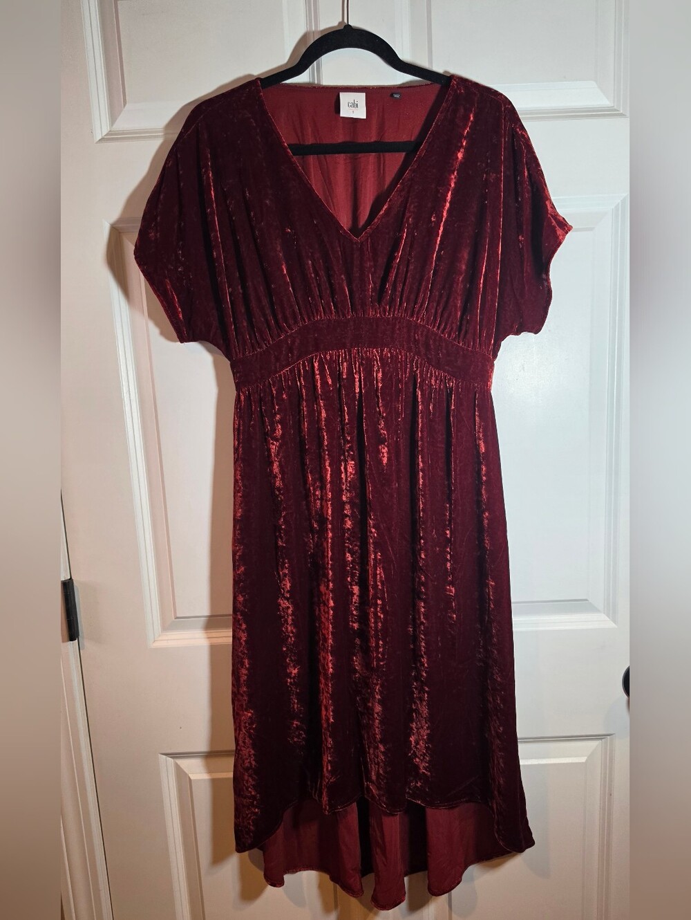 CAbi Grace Tribute Wine Velvet V-Neck Midi High Low Dress S